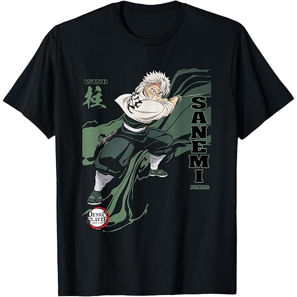 Demon Slayer Sanemi Shinazugawa Adult Black Crew Neck Short Sleeve